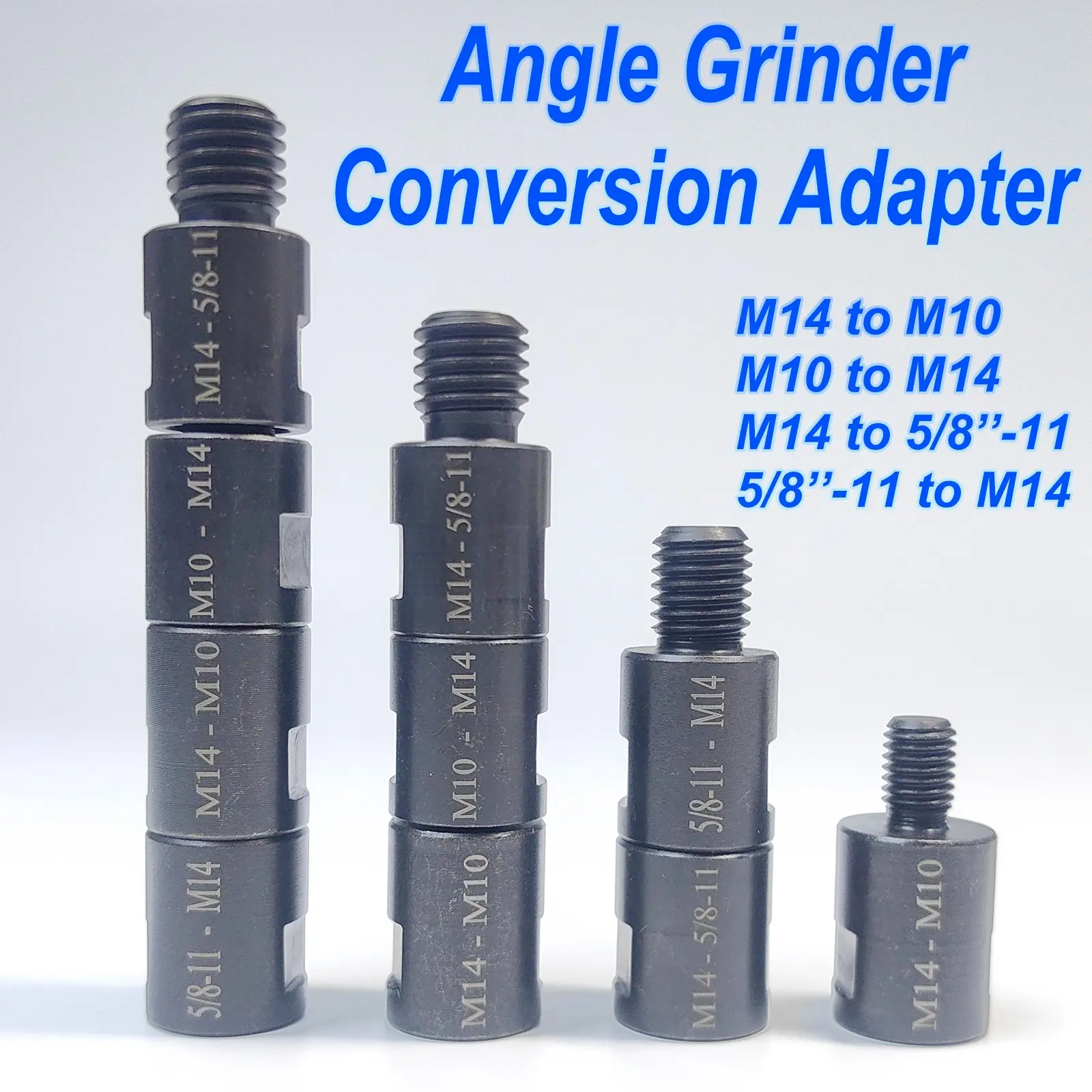 Angle Grinder Thread Conversion Adapter, Heavy Duty, Spindle Conversion Thread Suitable For M14, M10, 5/8”-11, High Hardness High Concentricity Spindle, CRV Steel Converter Screw, Thread Converter, Adapter Shaft Connector