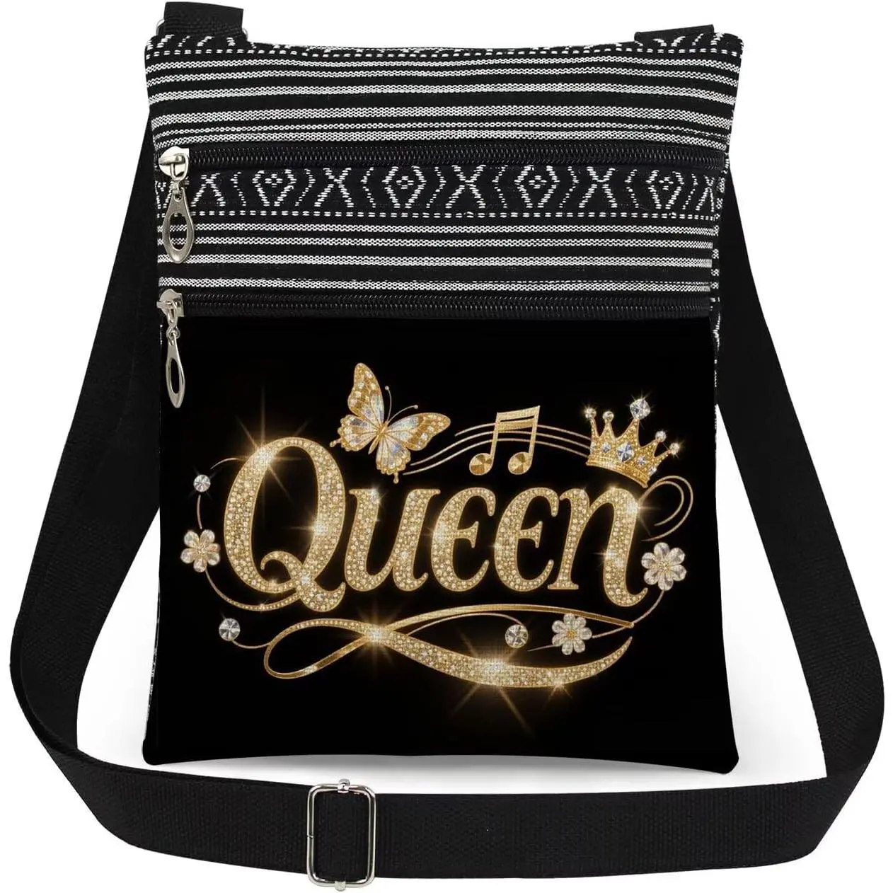Crossbody Bag with Adjustable Strap   Print with Glitter Crown Butterfly and  Notes Messenger Bag for Women Special Birthday  for Sister or ​​