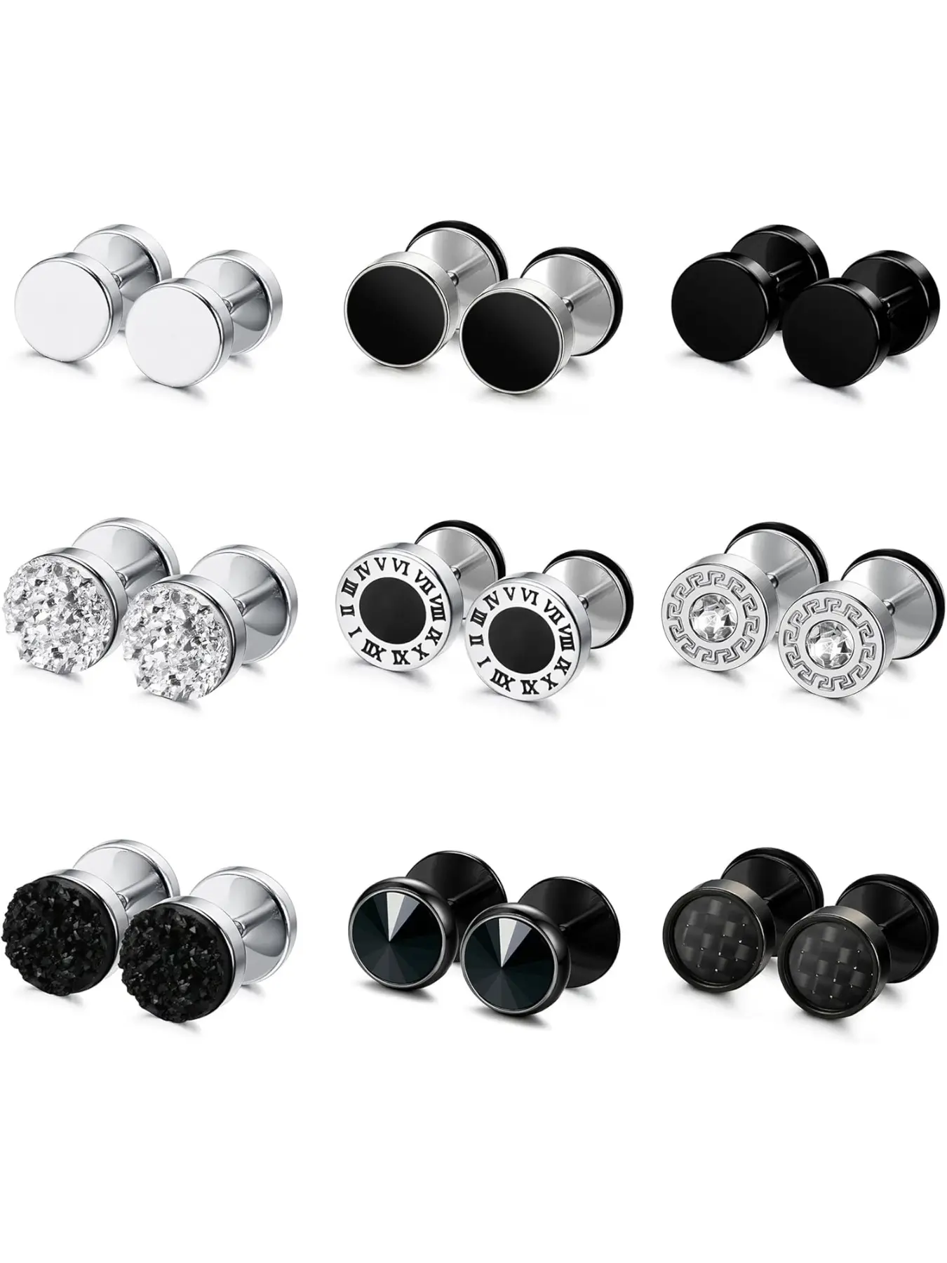 9 Pairs Fake Gauge Earrings for Men Women Stainless Steel Stud Earrings Round Cheater Plug Earrings Faux Gauges Ear Tunnel Mens Earrings Jewellery