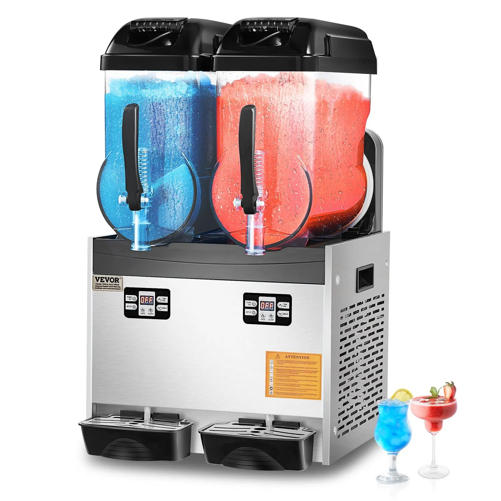 【DealsForYouDays】VEVOR Commercial Slushy Machine, 12Lx2 Double Tank Frozen Drink Machine, 96 Cups Stainless Steel Margarita Smoothie Frozen Drink Maker, Slushie Maker for Home Party Restaurants Cafe Bars