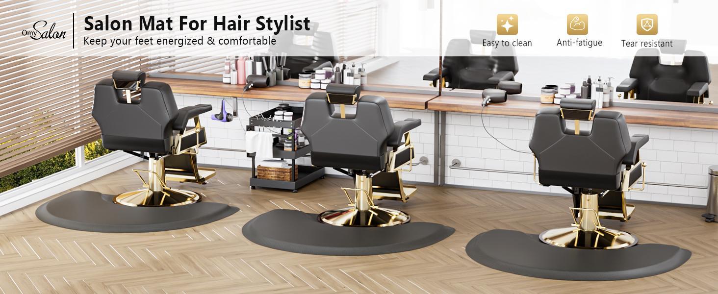OmySalon 3ft x 4ft x 1/2inch Thick Salon Mat for Hair Stylist Anti Fatigue, Barber Floor Mat with Round Base, Hairdress Standing Matt Beauty Spa Barbershop Hairdressing Equipment