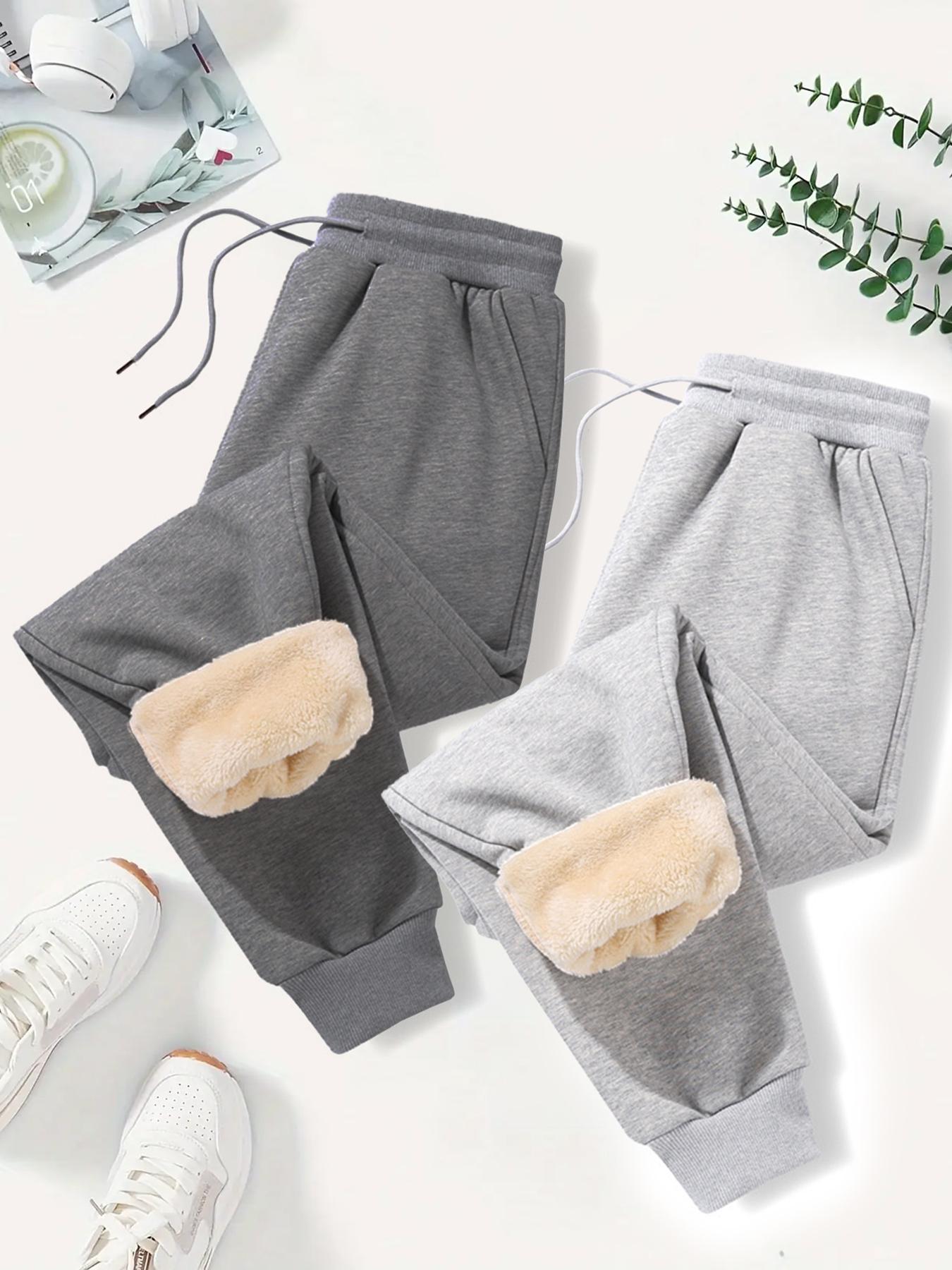 Women's Solid Drawstring Waist Thermal Lined Sweatpants, Casual Pocket Design Jogger Pants for Fall & Winter, Women's for Daily Wear, Casual Sporty Trousers