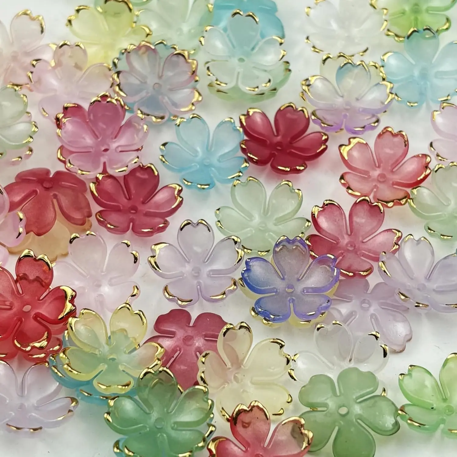 100-Count Unisex Gradient Cherry Blossom Plastic Flower Beads, 19mm Beginner-Friendly Easy-Threaded Spacer Beads for DIY Beading & Jewelry Making (Mix Colors)
