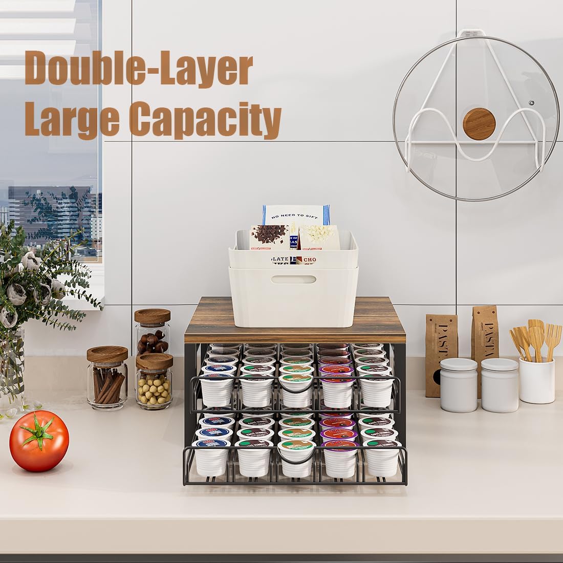 Coffee Pod Drawer – Compatible with K-Cups, 50 Pod Pack Capacity Rack, 2-Tier Holder & Storage, Home or Office Kitchen Counter Organizer Multicolor Deals For You Days