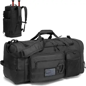 Large Baseball Softball Duffle Bag, 3 in 1 Baseball Equipment Duffel Backpack for Adult Youth, 65L Bat Bag with Shoes Compartment - 2 Bat Sleeves Fence Hook   Straps