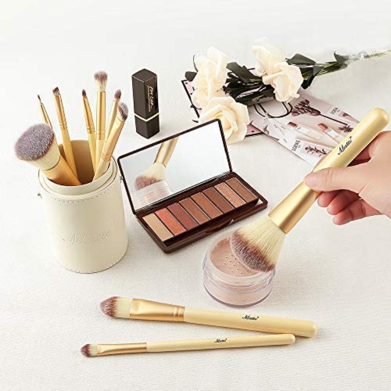 Makeup Brushes 10Piece Golden Makeup Brush Set with Foundation Powder Mineral Eye Face Make Up Brushes Holder