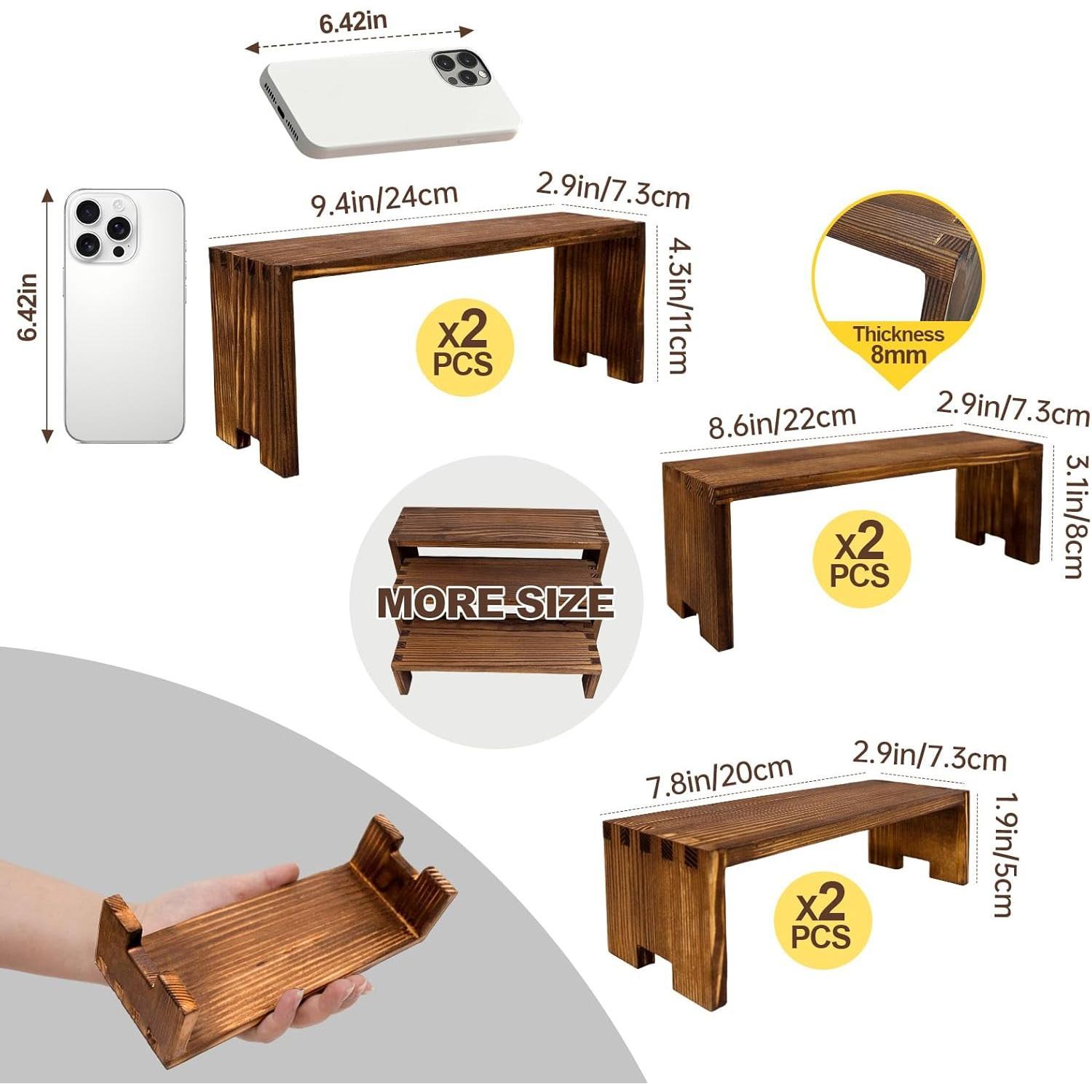 Display  Risers Wooden Stand 3 Tier  Racks Decorative Rectangular, 2 Set 6 count Cupcake Stands Cologne Perfume Organizer Dessert Showcase(Brown)