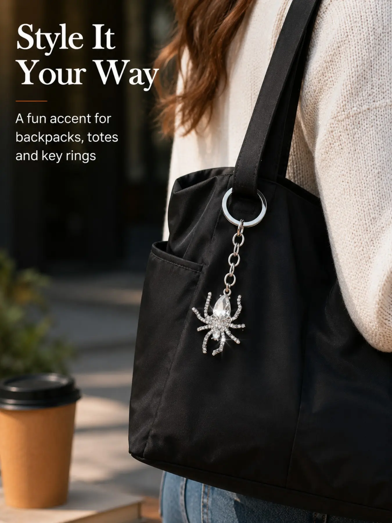 Halloween Bling Rhinestone Spider Keychain with Full Paved Black Clear Crystal Spider Pendant ,Goth Punk Spooky Season Bag Charm , Horror Cosplay Costume Backpack Accessory,Halloween Party Trick Or Treat Holiday Gift,AltFashion costume accessory