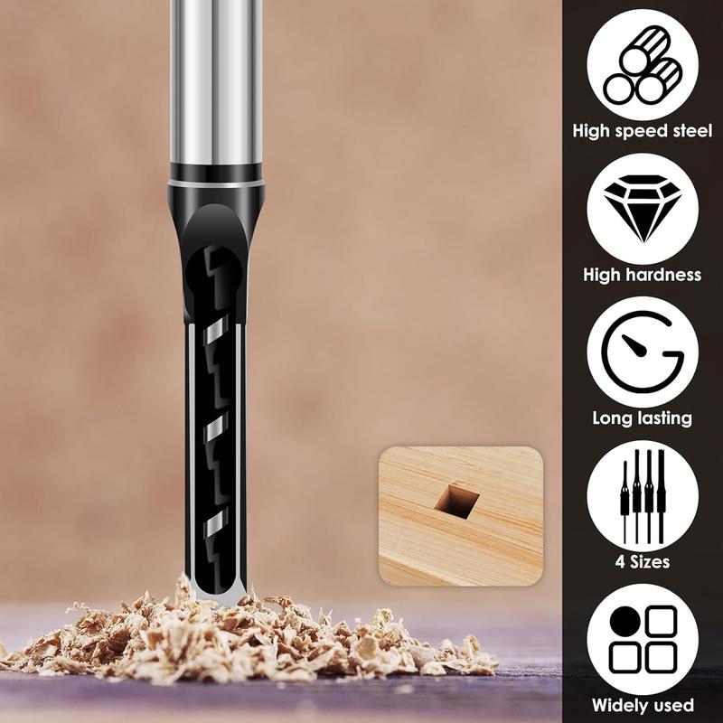 HSS Square Hole Woodworking Mortise Drill Bit, Portable Chisel Drill Bits, Square Auger Mortising Chisel Drills, Power Tool Accessories, Woodworking Tools