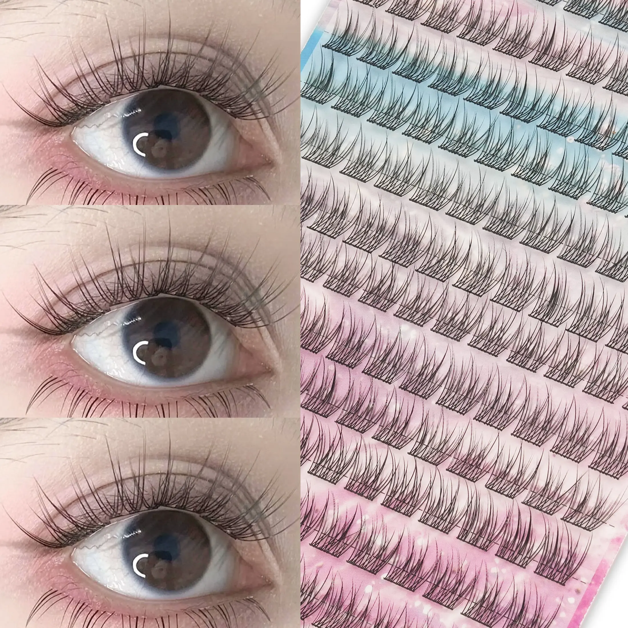 156 Pcs Fish Tail Trilogy Comic False Eyelashes, Cartoon Natural Single Cluster Lashes, Eye-Enhancing Beauty, Perfect for Daily Use