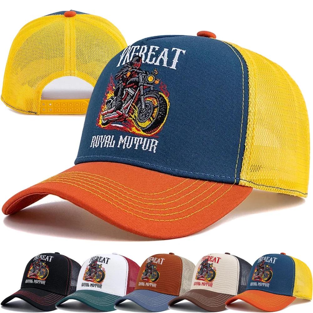 Hot Sale Motorcycle Embroidered Trucker Hat Flame Biker Patch Baseball Cap For Man Woman Breathable Streetwear Summer Mesh Caps
