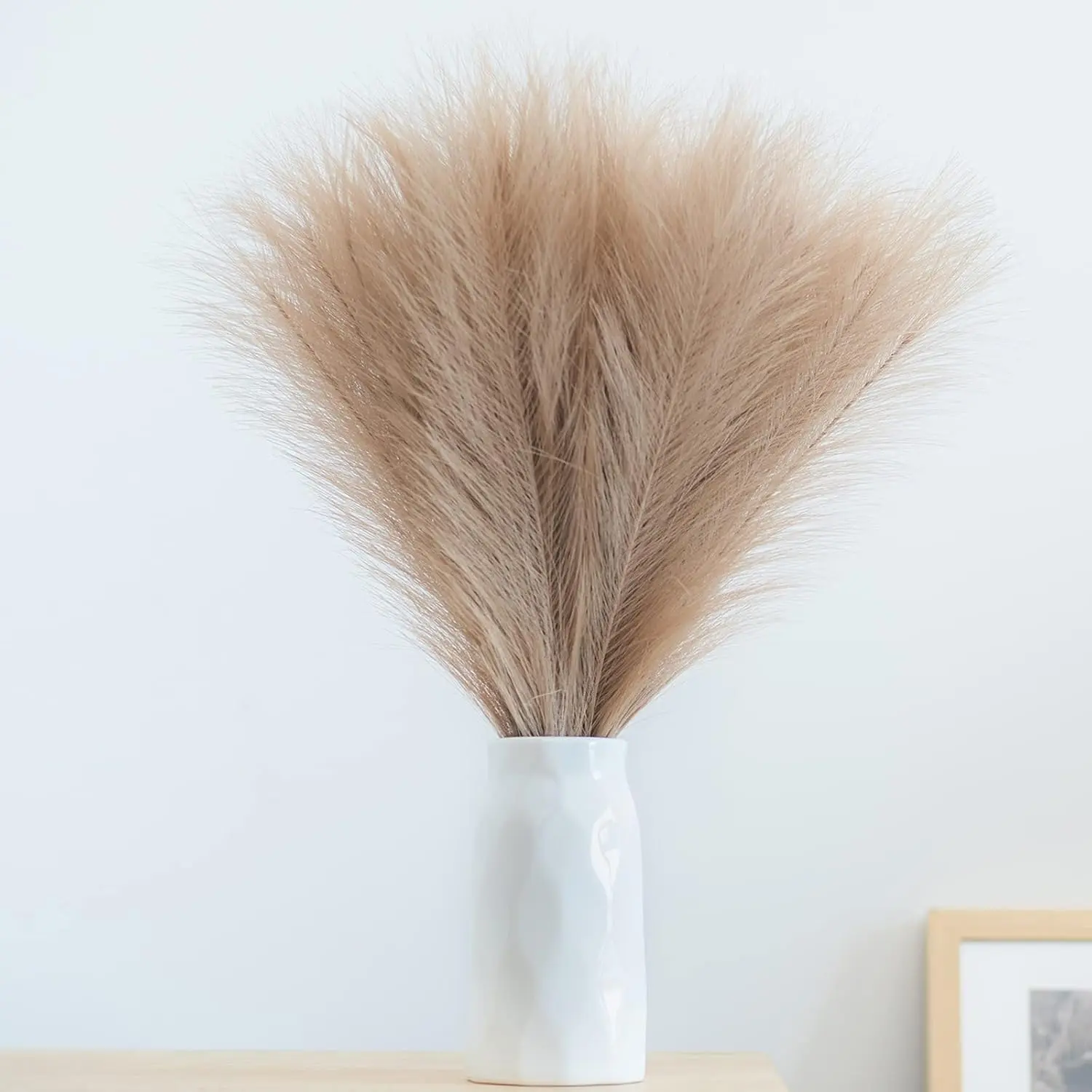 Faux Pampas Grass, 18"/45cm Artificial Pampas Grass  6 Stem pompous Grass Flower Arrangement for Boho  Wedding Decoration (Taupe)