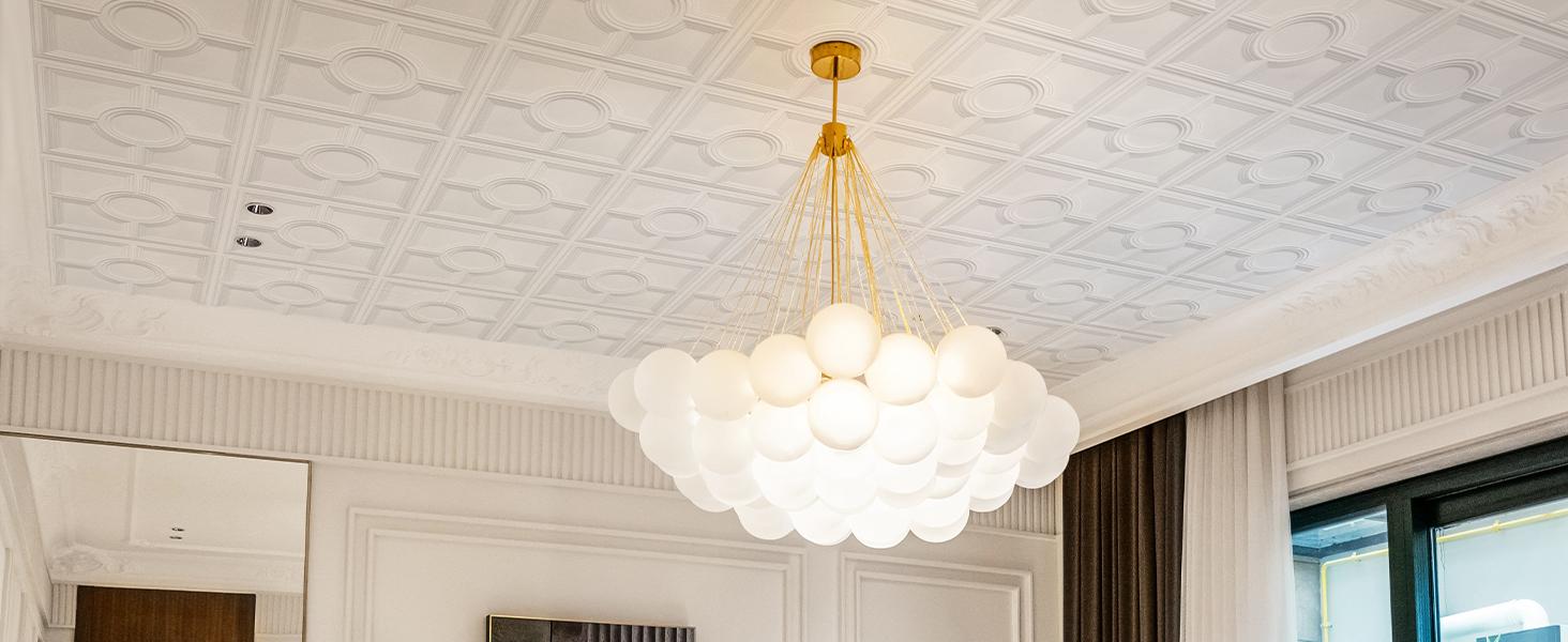 Drop Ceiling Tiles 24 x 24in, Waterproof, PVC Ceiling Panels to Prevent Breakage, Pack of 12 Tiles Cover 48 Sq.Ft, White Drop Ceiling Tiles 24 x 24in, Waterproof, PVC Ceiling Panels to Prevent Breakage, Pack of 12 Tiles Cover 48 Sq.Ft, White