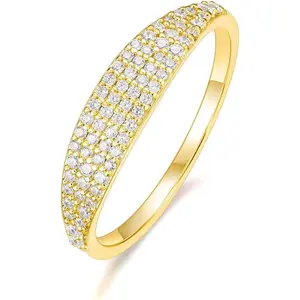 Wedding Bands for Women 14K Gold Plated Slim Signet Ring Stackable Pave Cubic Zirconia Dainty CZ Engagement Rings for Her Size 3-12