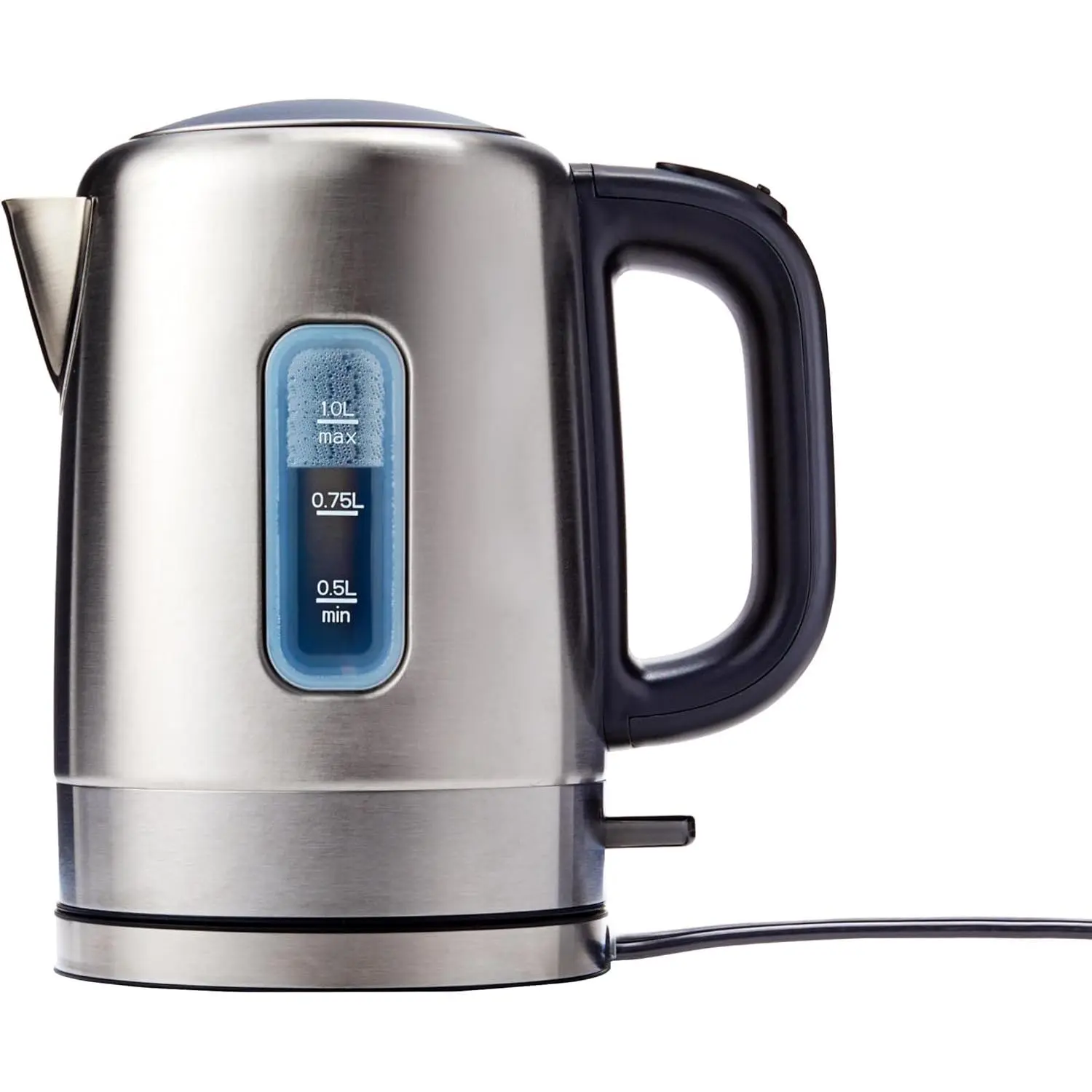 Electric Stainless Steel Kettle for Tea and Coffee, BPA-Free, Fast Boiling, Auto Shut-Off, 1 Liter, 1500W, Black and Silver