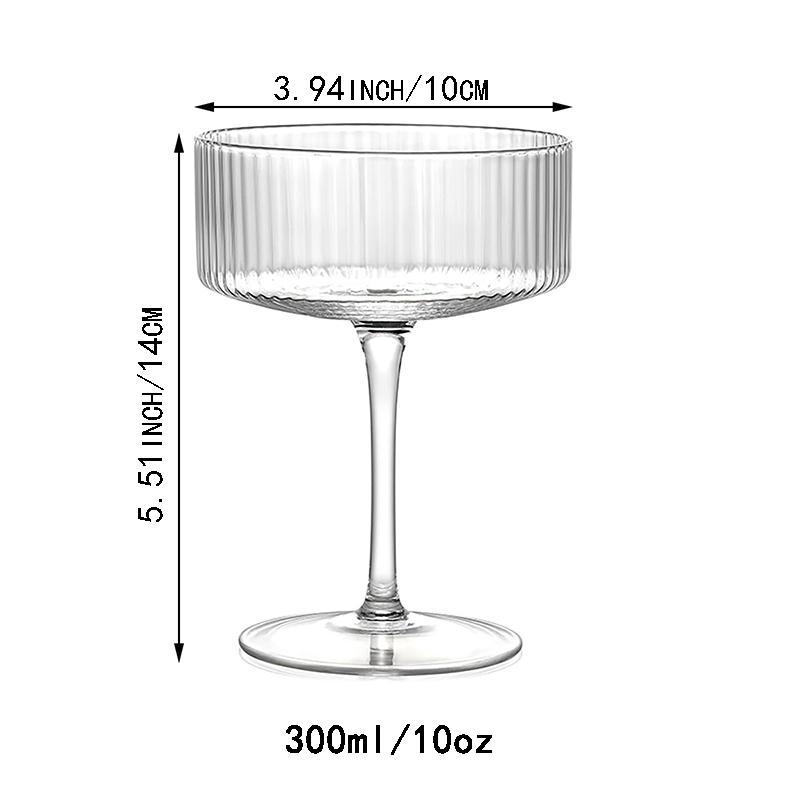 Vertical Grain Pattern Glass Set, Vintage Cocktail Champagne Glass, Reusable Wine Glass for Home Kitchen Party, Premium Drinking Glasses