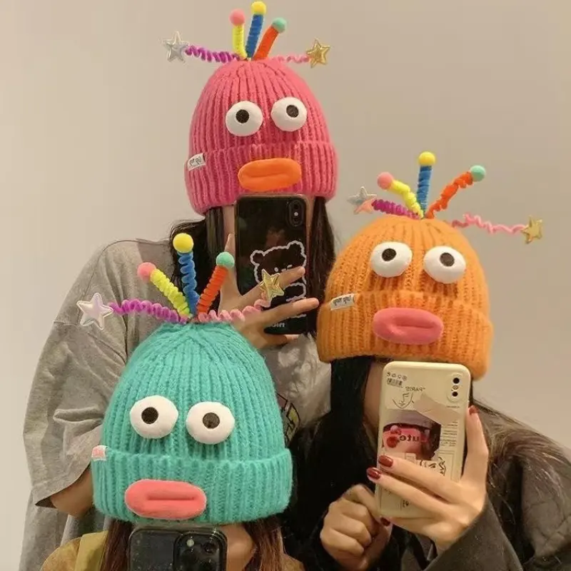 Cute and Adorable, Cute and Funny, Quirky Hat for Women in Autumn and Winter, Making Your Face Look Smaller, Cartoon-style, Warm and Protective Ear Cover, New Style for Couples.
