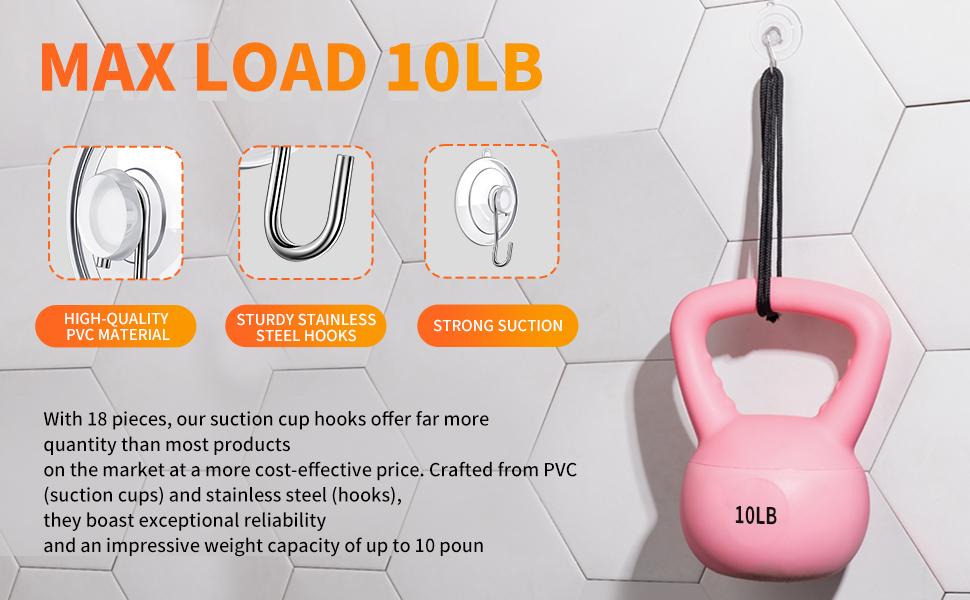 18 Pack Suction Cup Hooks Max Load 10LB, 1.77Inch Suction Cup Hook for Glass Window, Reusable, Suitable for Glass, Windows, Bathrooms, Kitchens, Tiles, Sho