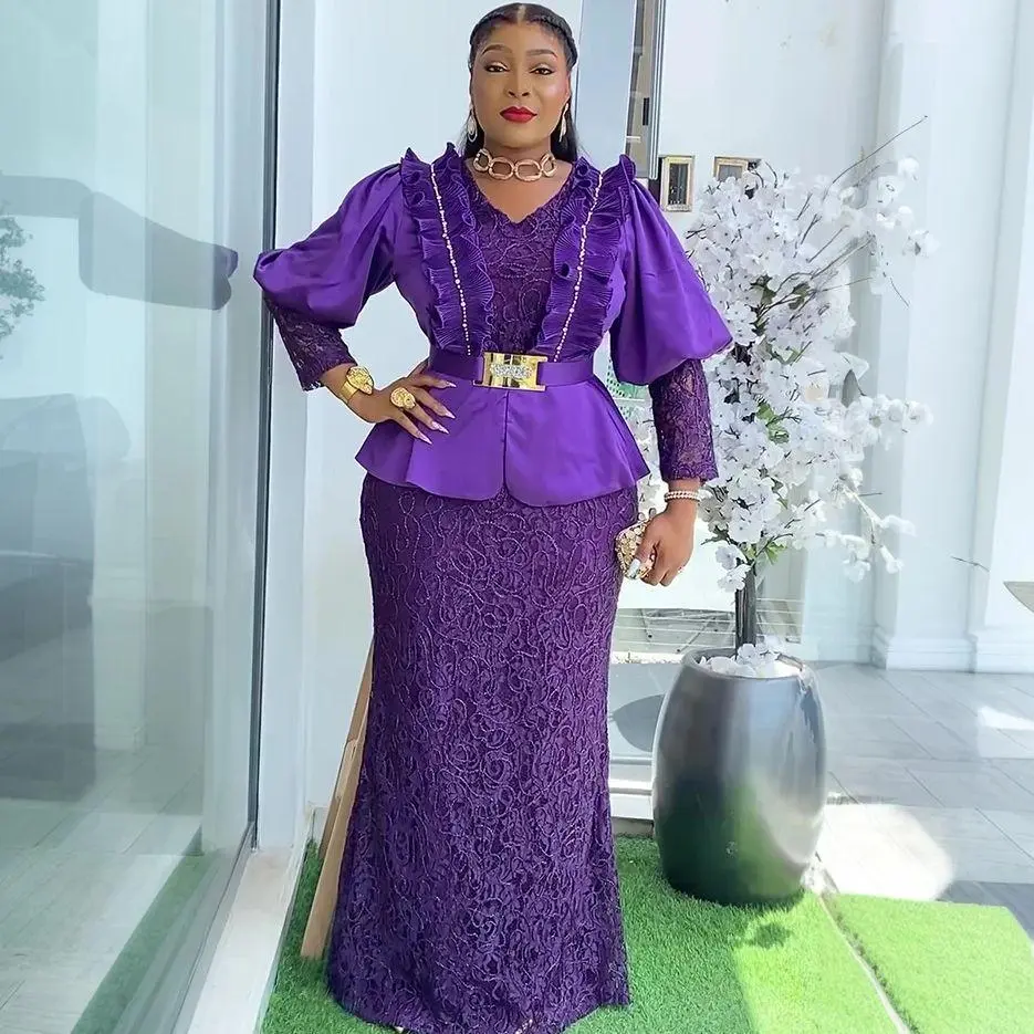 Women's Plus Size Dashiki Style Formal Wear - 2025 New Ankara Lace Long Length Maxi Dress for African Parties, Turkish Muslim Wedding Evenings, Clothes