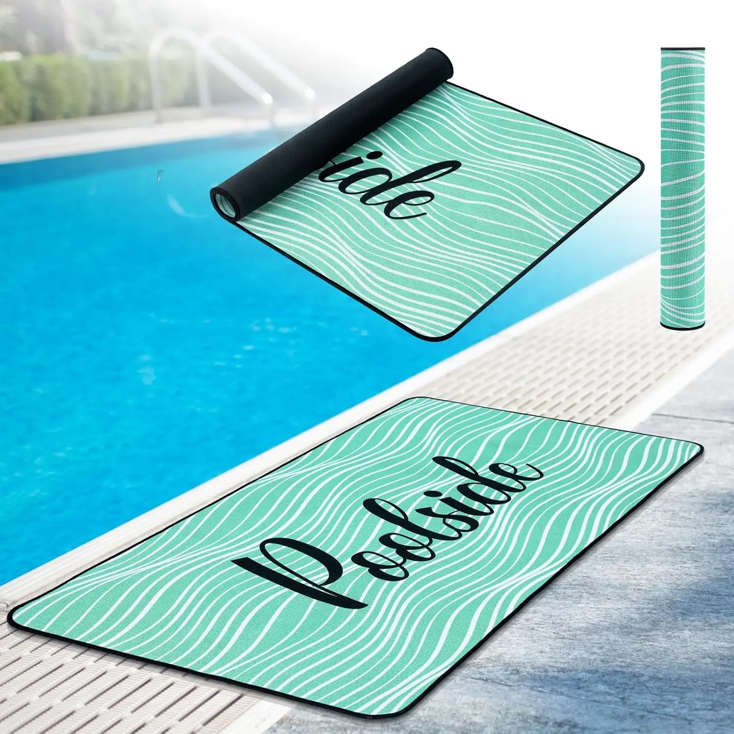 Pool Mat Poolside Non Slip Mat Walk Pool Deck Mats Rugs for Floor Outdoor Rubber Mats with Drainage Outdoor and Indoor Dock Safety (Teal,23.62" X 47.24")