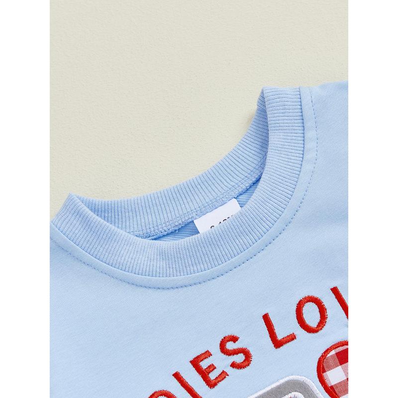 Toddler Baby Boy Outfits Valentine's Day Truck Heart Print Pullover Sweatshirt and Plaid Pants Spring Winter Set 6M-4Y