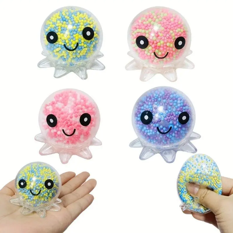 1-6PC TPR Glowing Squid Vent Squeeze Decompression Toy, Unisex Creativity Stress Relief Squishy Ball, Kids' Birthday Gift Bubble Octopus Toy