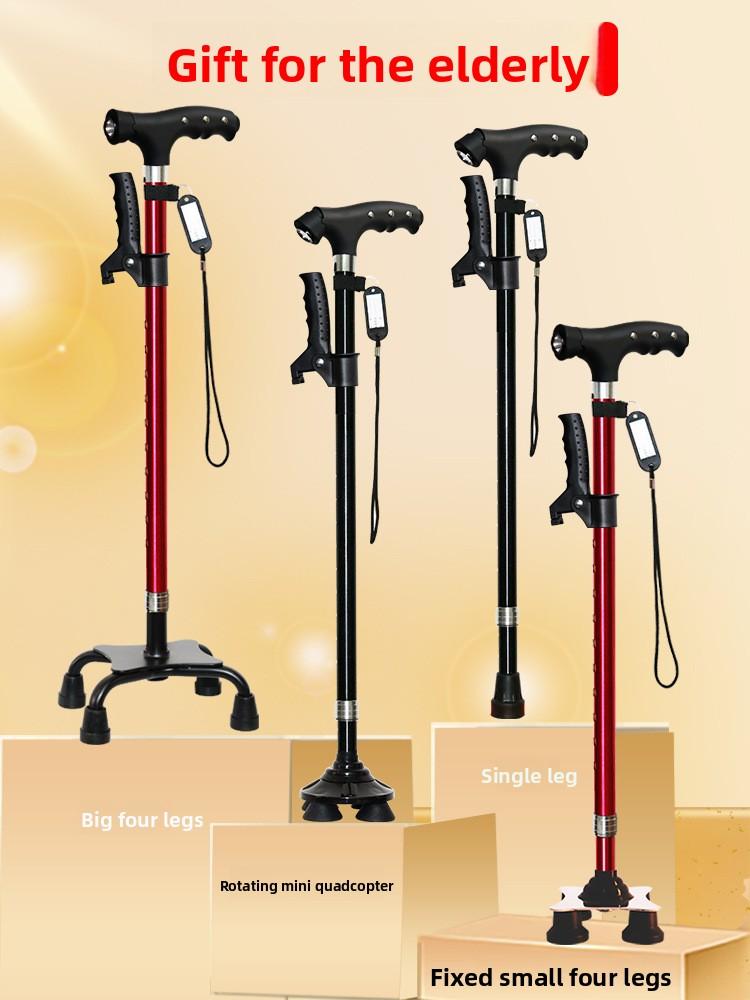 Four-legged aluminum alloy cane for the elderly, cross-border retractable lightweight universal walking aid