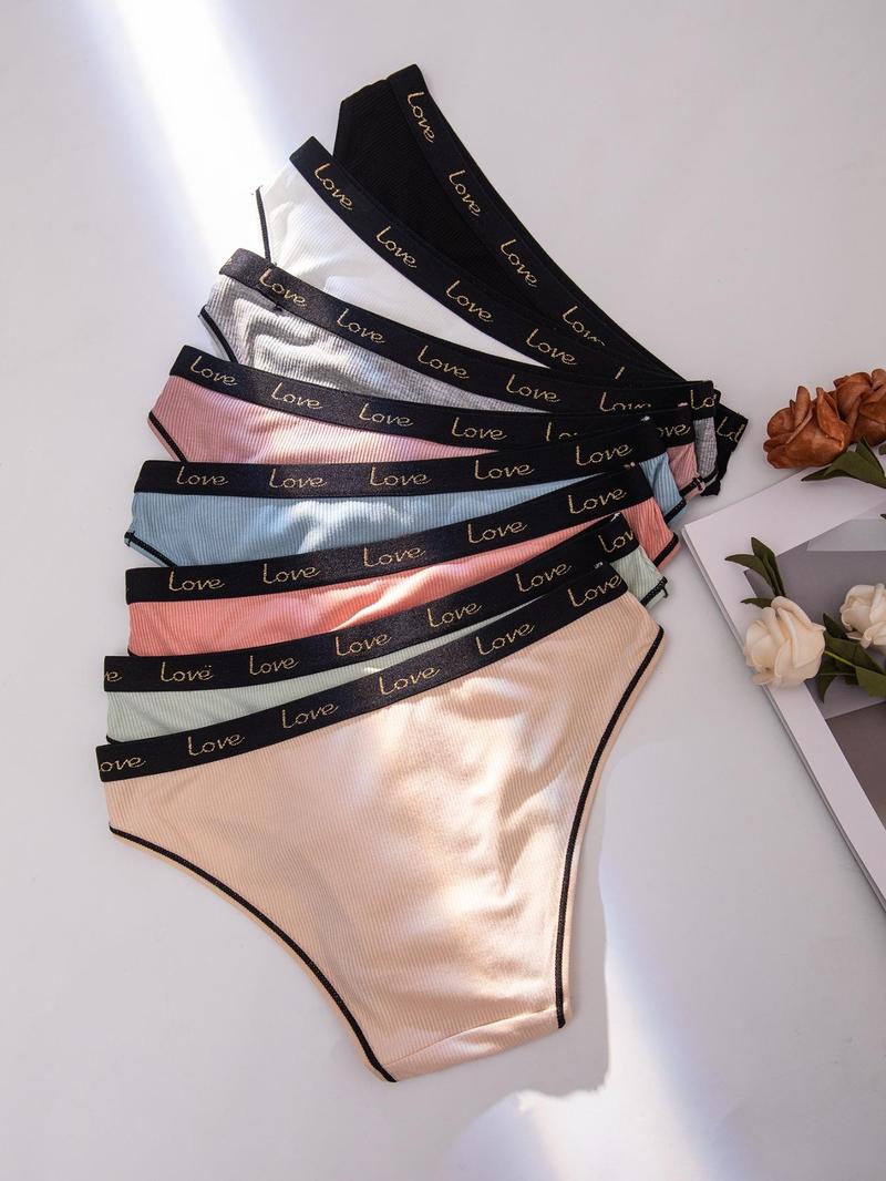 Women's Letter Print Contrast Binding Panty, Regular Fit Lady Soft Comfy Pastel Breathable Knicker for Daily Wear, Women's Comfort Underwear for Fall, Womenswear Panties