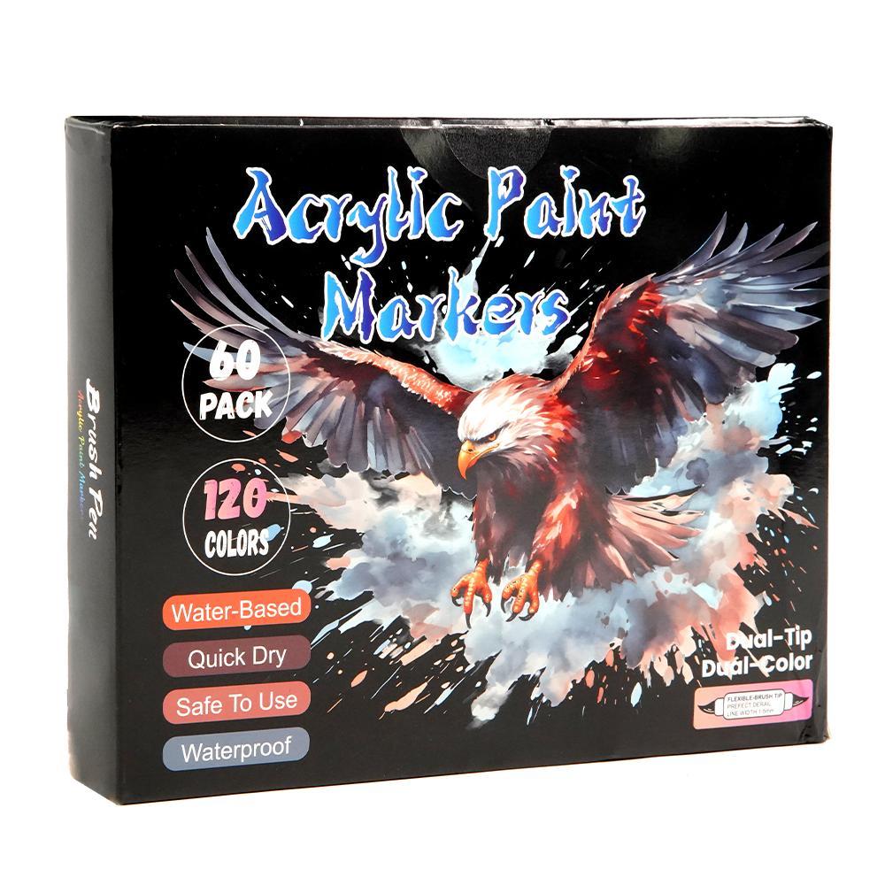 120 Colors Acrylic Paint Marker Pen Set, 60pcs/set Permanent Oil Marker Pen, Multifunction Art Supplies for Rock Painting, Fabric, Stone, Wood, Glass, Paper, Plastic, Christmas Gift, Acrylic Markers