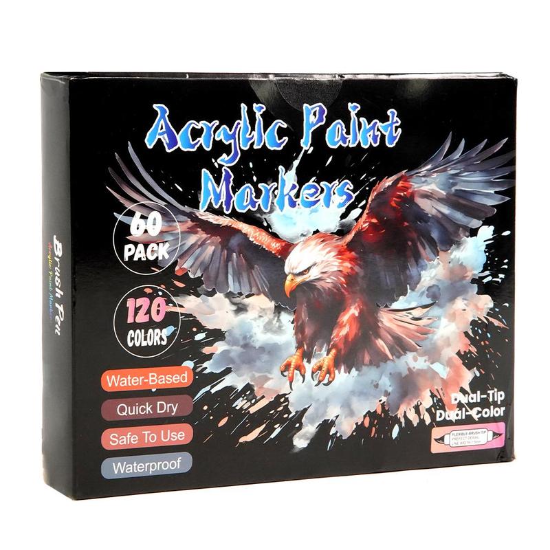 120 Colors Acrylic Paint Marker Pen Set, 60pcs/set Permanent Oil Marker Pen, Multifunction Art Supplies for Rock Painting, Fabric, Stone, Wood, Glass, Paper, Plastic, Christmas Gift, Acrylic Markers