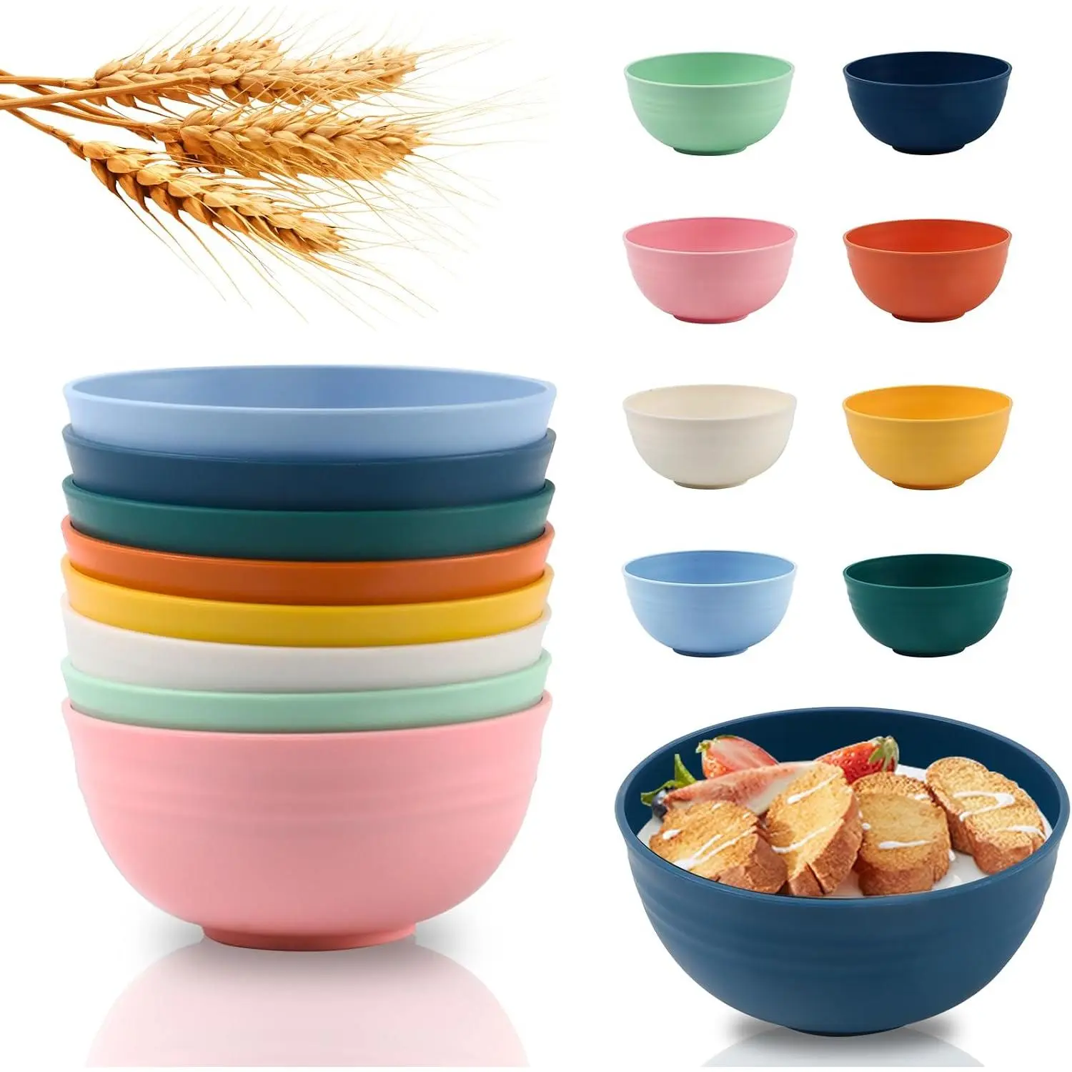 8 count Wheat Straw Cereal Bowls 26 Oz Wheat Straw Bowls Set  Plastic Bowls for Soup Microwave & Dishwasher Safe Soup and Salad Bowls