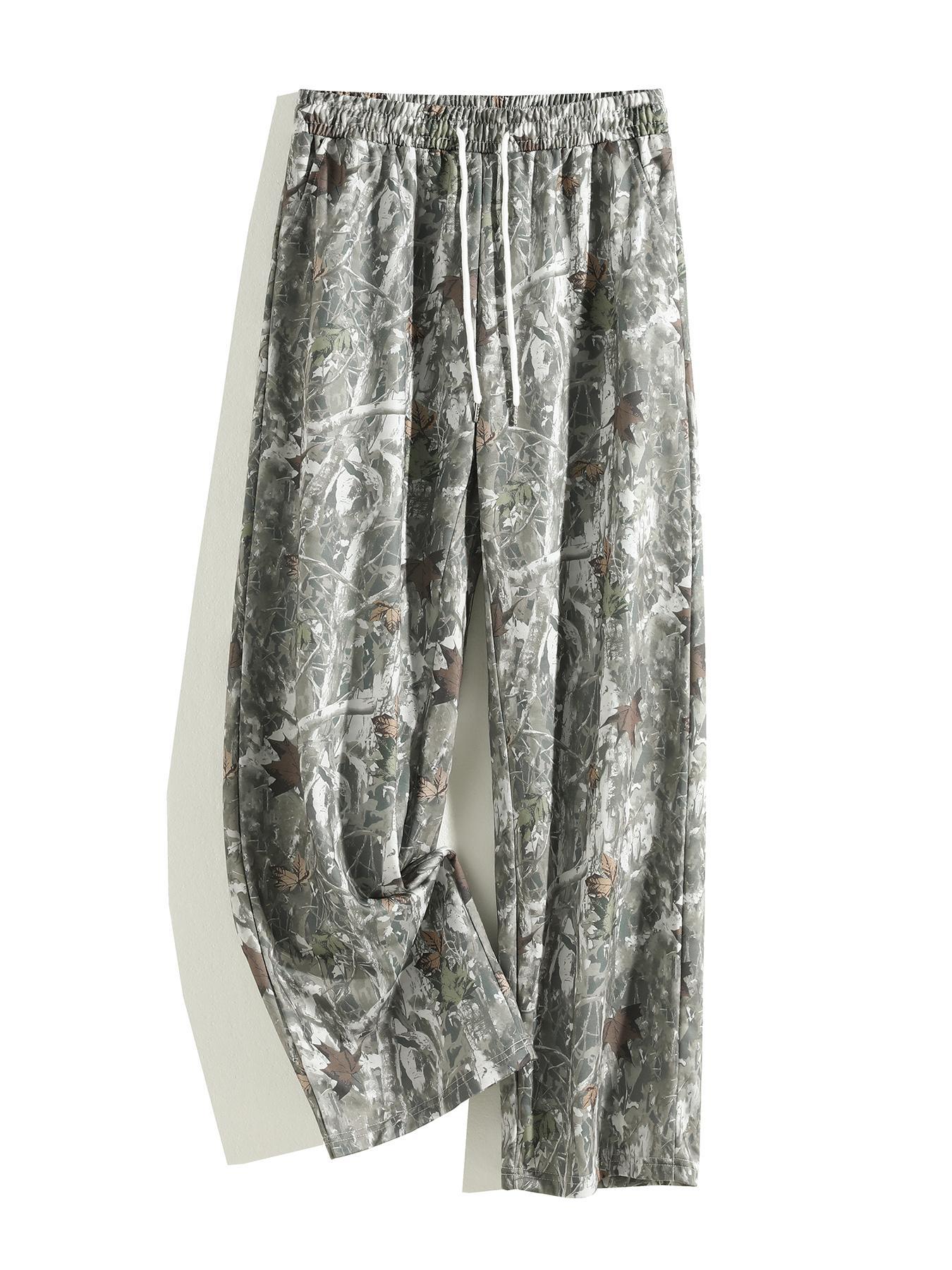 Women's Camo Wide Leg Pants with Pockets, Loose-Fit Adjustable Drawstring Waist, Casual Fashion for Spring Summer Fall, Adult Clothing