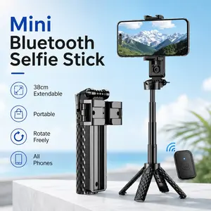 Bluetooth-compatible Selfie Stick Monopod, Extendable Rotating Mini Phone Holder, Magnetic Base, Portable Handheld for All Phones, Vlog & Travel