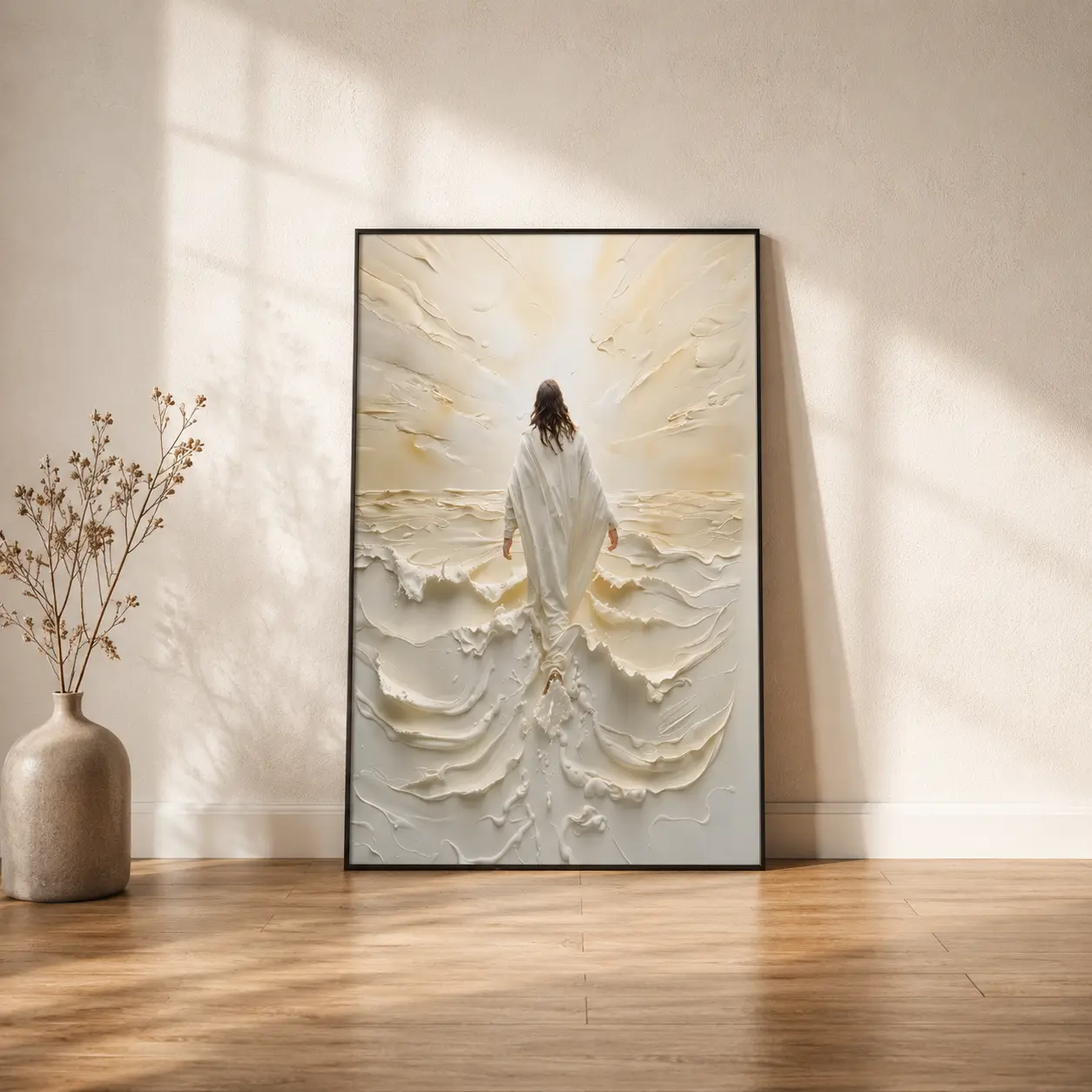 Jesus Walking on Water Canvas Painting Poster, Spiritual Wall Decor with Divine Light, Modern Christian Canvas Art, Religious Artwork, Faith-Inspired Christian Gift for Home, Christian Wall Decor, Religious Canvas Print, Christian Home Decor