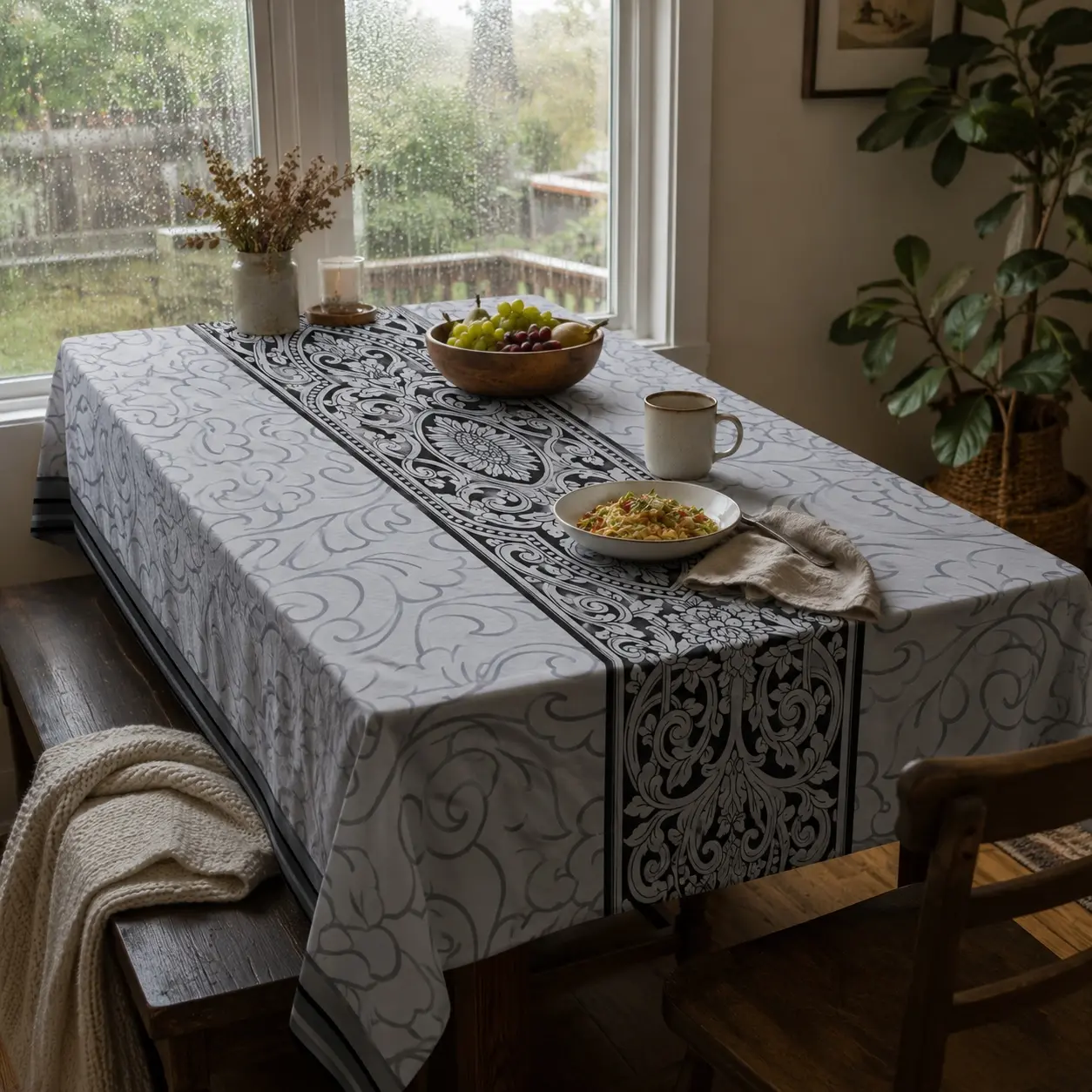 EastJia 1pc Premium Polyester Rectangle Festive Table Cover - Modern, Glam, Durable, Easy-to-Clean Machine-Made European Style 1-Piece Tablecloth for Party Dining, Home Decor
