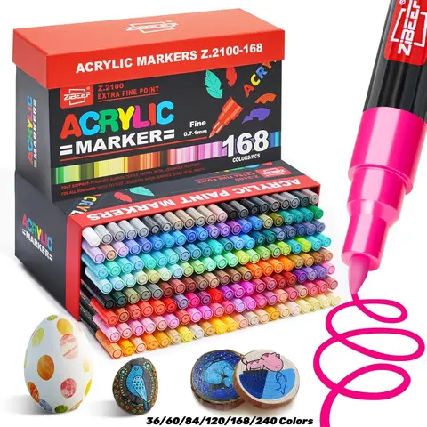 Acrylic Paint Marker Set, 16pcs Fine Tip Acrylic Paint Pen, Art Marker, Acrylic Marker Pens, Waterproof & High Saturation Paint Marker for Wood, metallic, Plastic, Canvas, Fabric, Glass, Ceramic