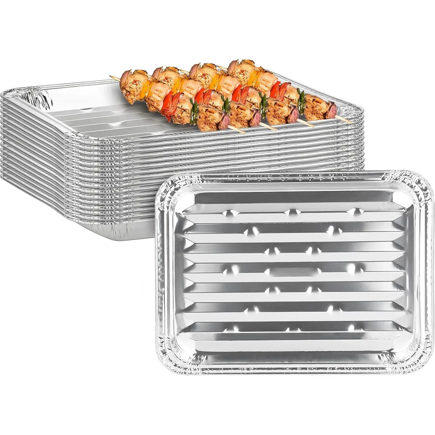 Aluminum Broiler Pans 12 Pack, Heavy-Duty Disposable Grill & Roasting Pans for BBQ, Oven & Catering, Ribbed Bottom for Even Heat - (Max 240°C)