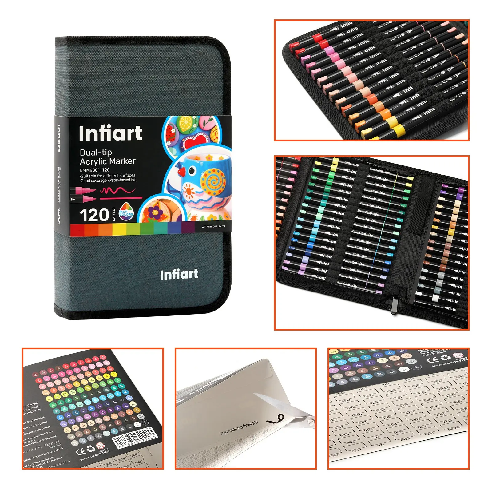Infiart Dual-Tip Acrylic Marker Pens, Stackable, Non-Transparent, 48/72/120 Colors, Water-Based Ink, Ideal for Art, Diaries, Crafts, School Supplies, Marker Set