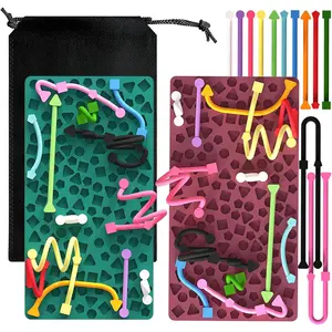 2PCS Sensory Activity Board, Stress Relief Silicone Quiet Toddler Sensory Toy, ADHD & Autism Sensory Toys for Kids & Adults | Includes Portable Travel Bag & 12 Stringsfidget toys
