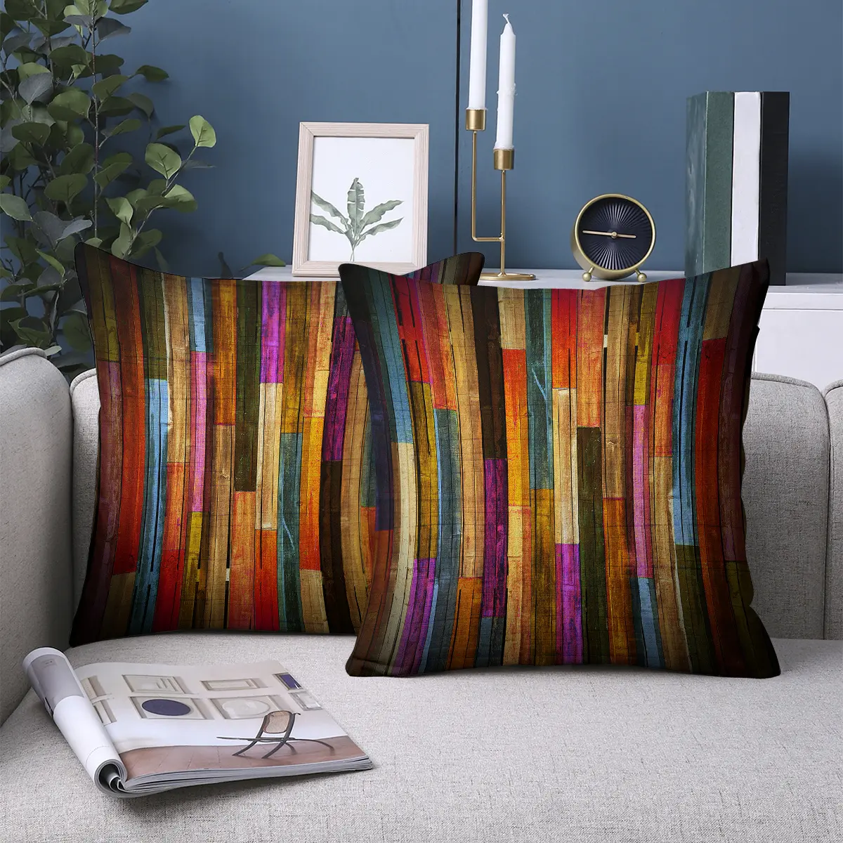 2pcs Short Plush Cloth Fashion Color Block Decorative Pillow Covers Single -Sided Printing 18In*18In Easy Art Modern Style Bedroom Living Room Room Home Decor Cushioncases Without Pillow Inserts