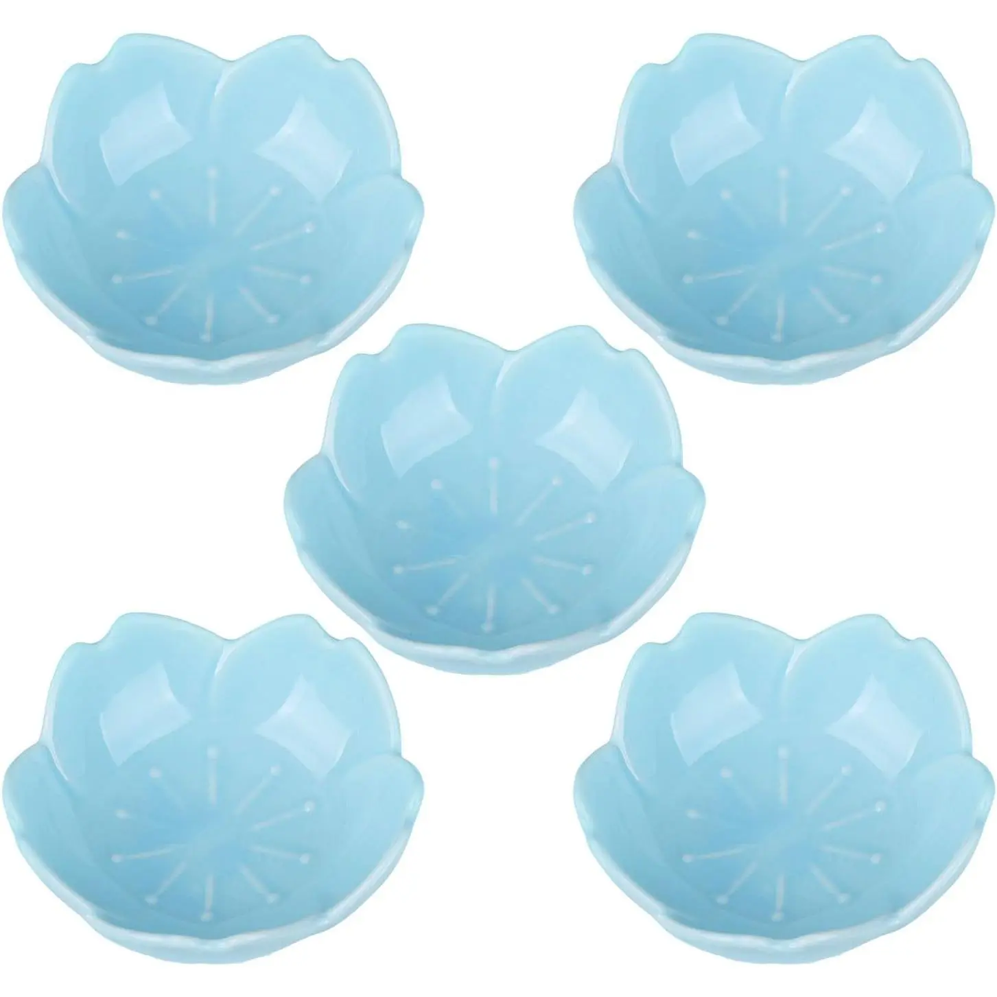 Blue Cherry Blossom Dish Set, Cute  Ceramic Plates, Sauce/Seasoning Dish, Sushi Dishes, Soy Dipping Bowl, Dessert, Appetizer Plates, Serving Dish for Kitchen  – Set of 5