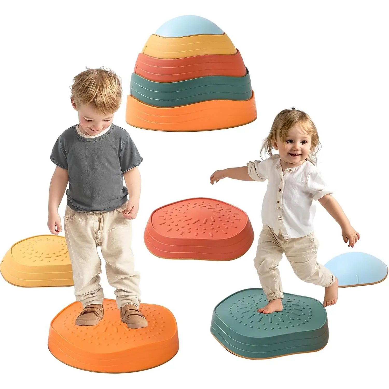Kids' 5-Piece Non-Slip Balance Stepping Stones, Playful Coordination & Sensory Game Obstacle Course Toys, Indoor & Outdoor Use for Ages 3-8+