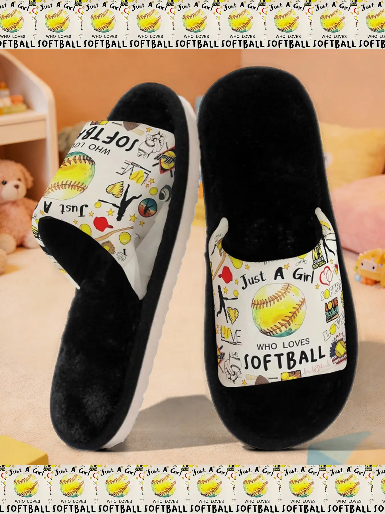 Baseball Style Printed Home Shoes for Women & Men, Easter Birthday Gift, Comfortable Non-Slip Indoor Slippers, All Seasons, Multicolor, Couple Wear