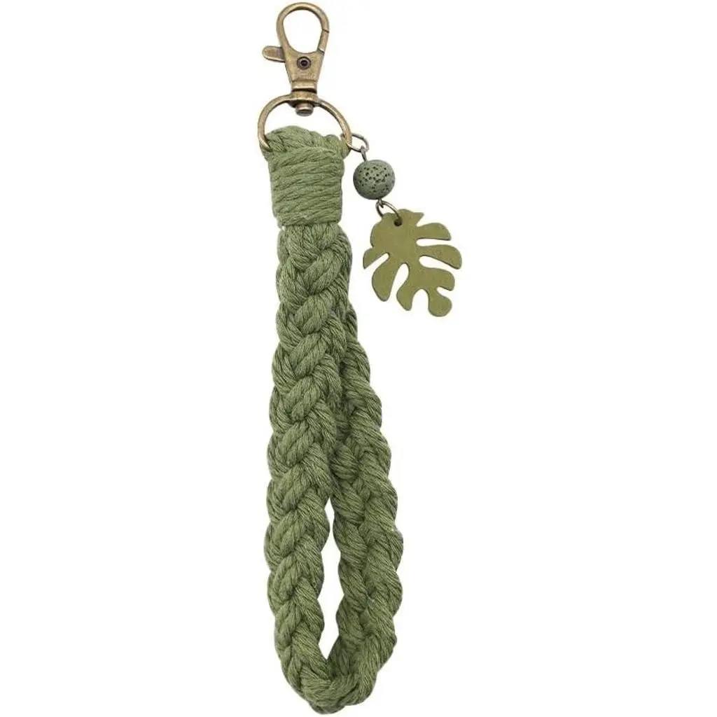 Handmade Macrame Boho Keychain Bracelet with Tassels and Palm Leaf Charm, Wristlet Keyring Holder for Women(Gift)