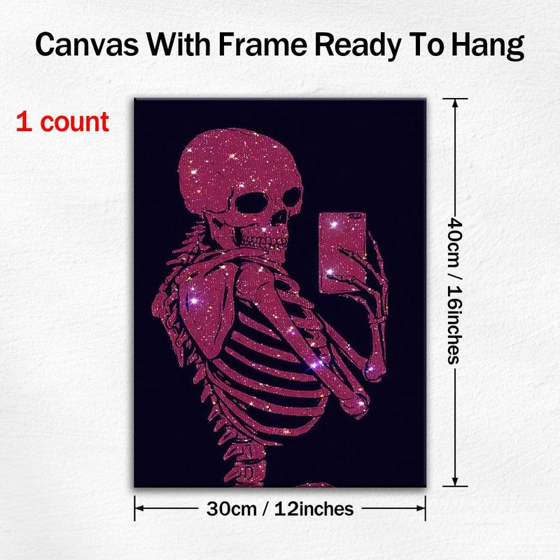 Glitter Skeleton Pattern Wall Art, Canvas Hanging Painting with Frame, Wall Decor, Creative Modern Decoration for Home Living Room Bedroom Office Study Room, Halloween