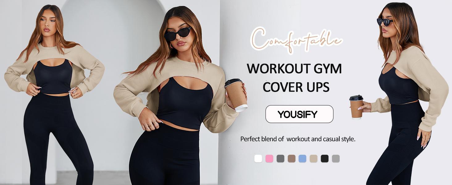 Imily Bela Womens Cropped Sweatshirt Shrugs Long Sleeve Workout Gym Cover Ups Bolero Shrug Y2k Super Crop Tops