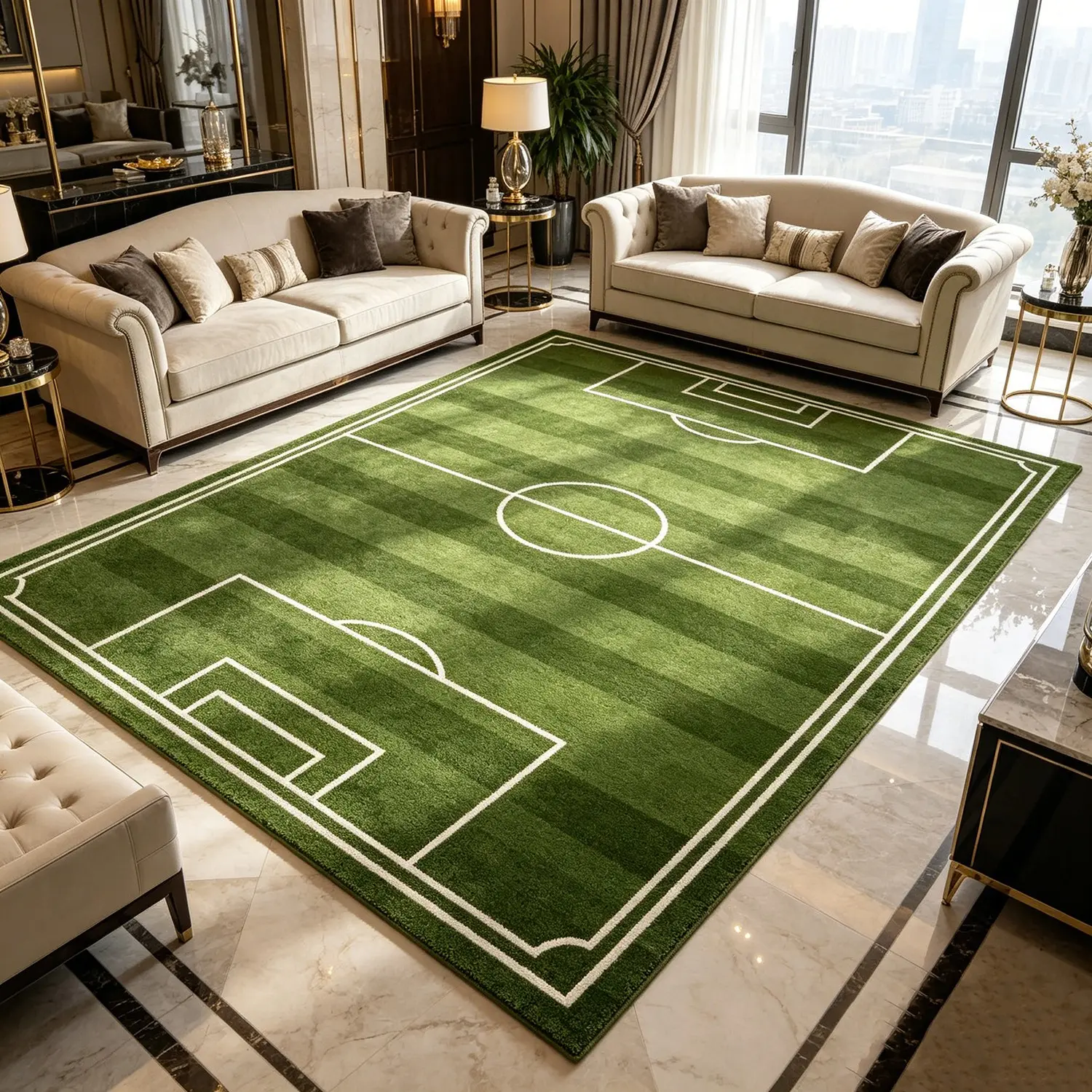 Football Field Theme Rug, Non-Slip Easy-To-Clean Washable Carpet, Ideal for Living Room Bedroom Kids' Room, Multi-Scene Decorative Mat, Home Decor Rug, Indoor Rug, Machine Washable Rug