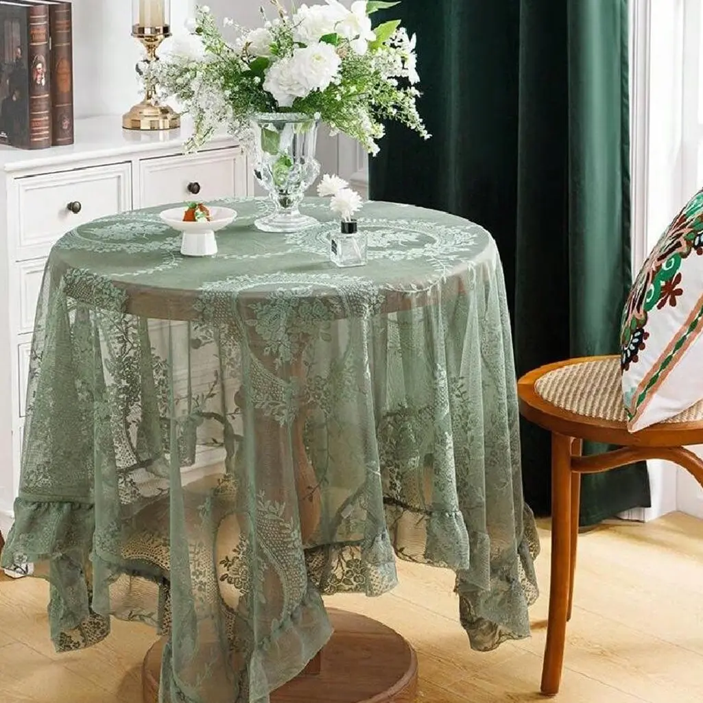 Floral Lace Tablecloth, 1 Piece Romantic Exquisite Embroidered Tablecloth, Table Decoration Supplies for Home Kitchen Dining Room, Picnic Table Cover