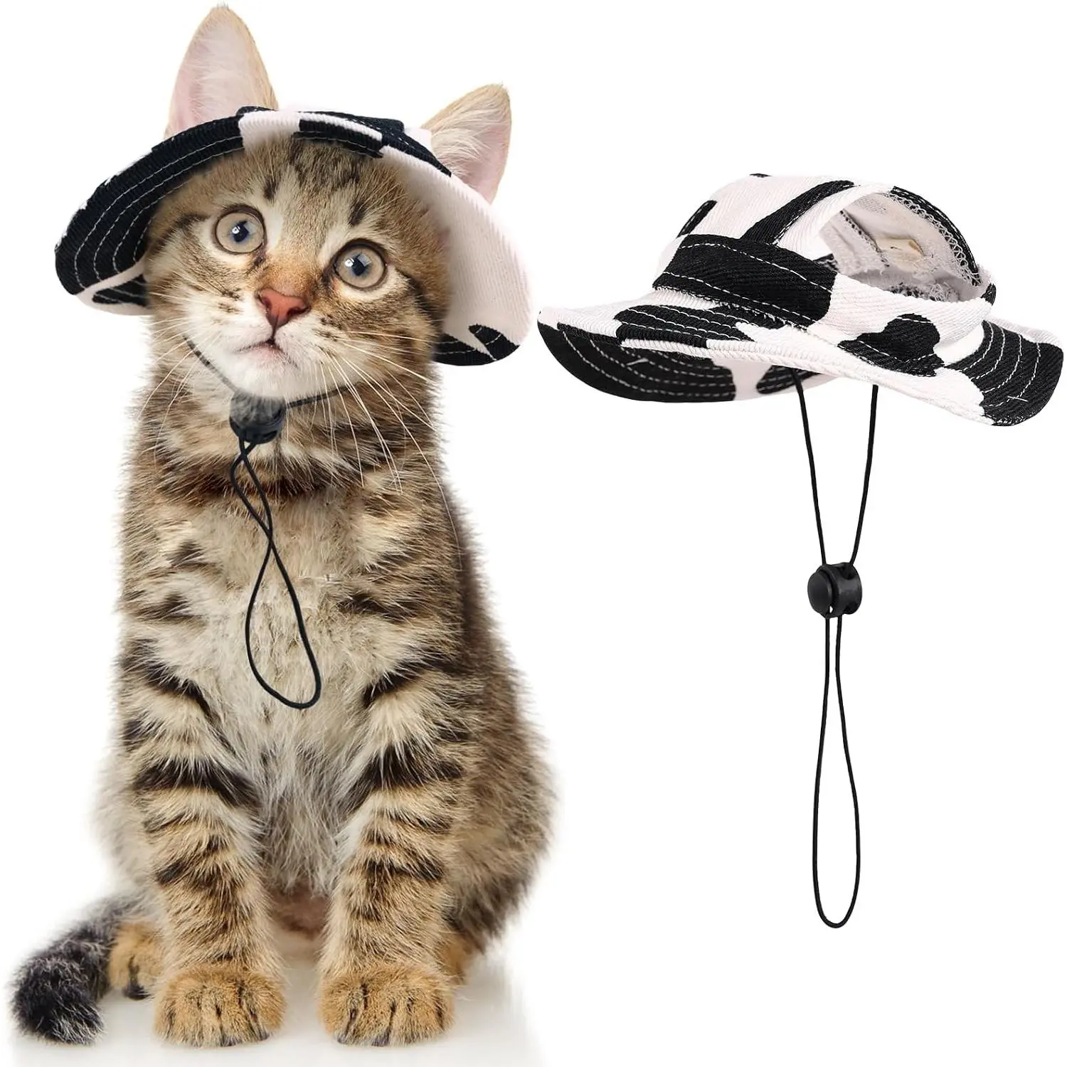 Cute Cat Bucket Hat with Ear Hole, Breathable Cotton Adjustable Birthday Bonnet, Secure Fit for Small Cats, Perfect for Birthday Party and Daily Cute Photos