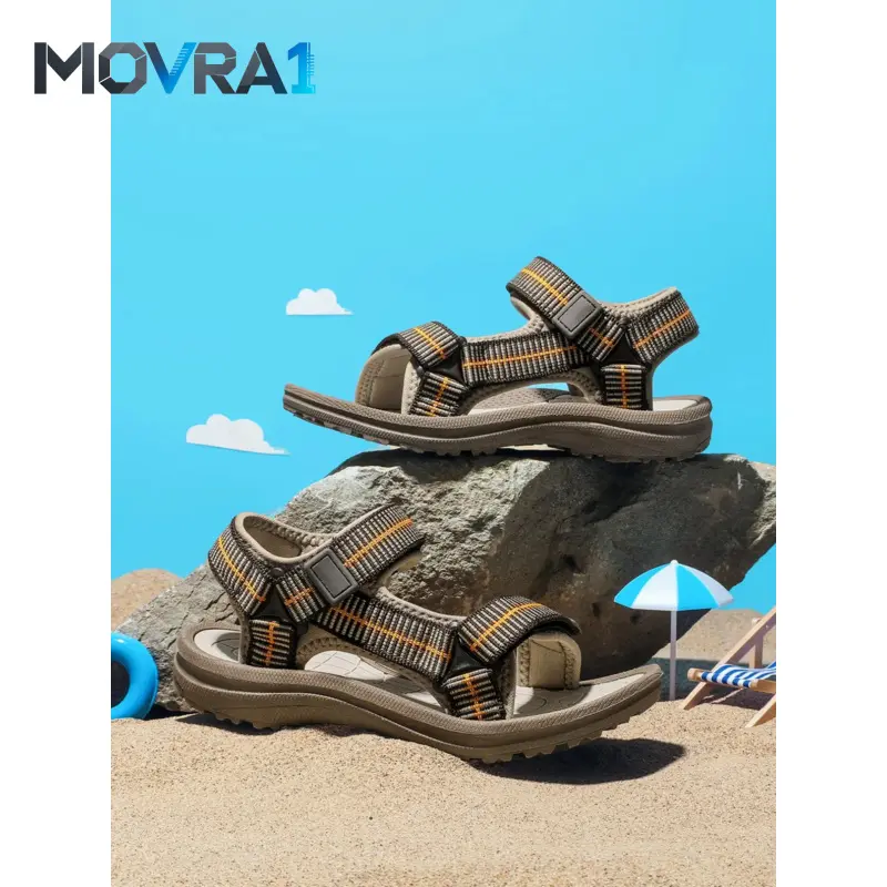 MOVRA1 Children Boys Soft Beach Sandals, Dual Design, Fashionable Casual Outdoor Sandals, Colorblock Straps, Adjustable Velcro, Easy Wear, Multi Strap Sandals